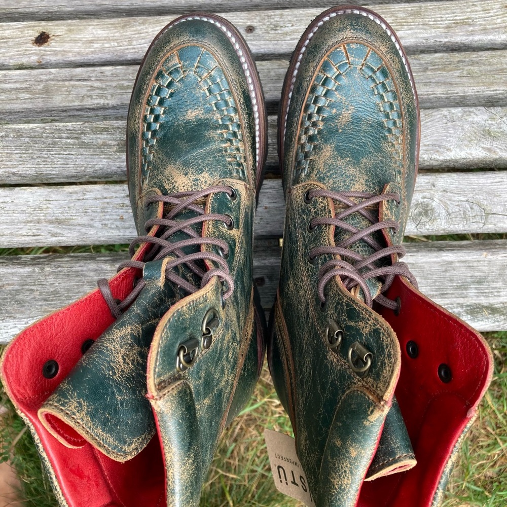 BED STU Boot BED|STU ELISHA II Moto Combat Platform Green Teal Blue Black Size 8 - Picture 9 of 15